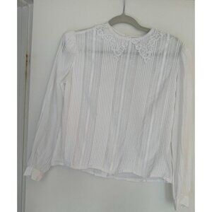 Glances Vtg Victorian 6 white Cotton Lace Shoulder pad White Long Sleeve Cotton